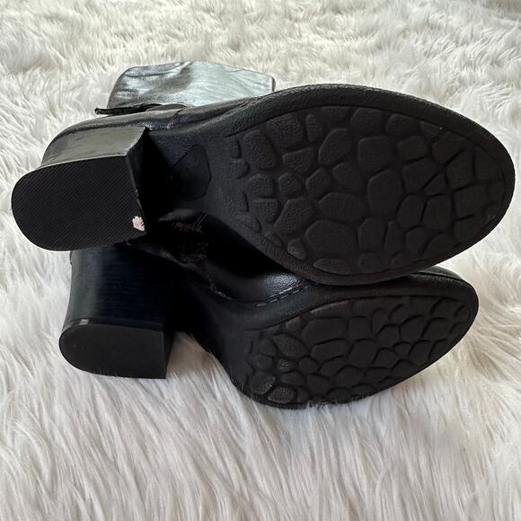 BOC Knee High Boots Leather Buckle Side Zip Block Heeled Tall, Black - Picture 8 of 8